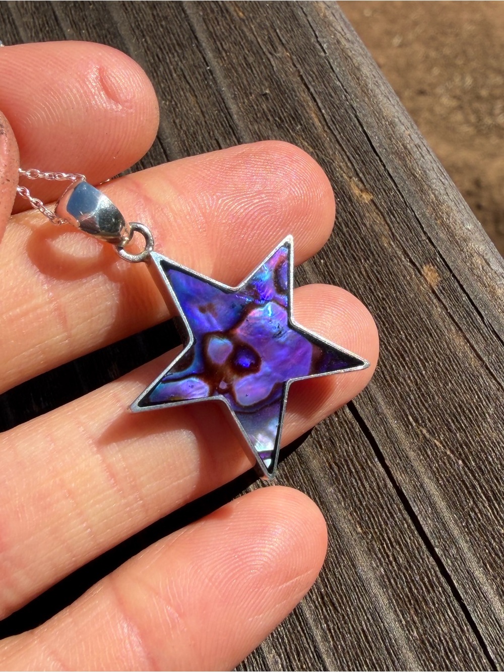 Sterling Silver Abalone Star Pendant Necklace - Iridescent Purple